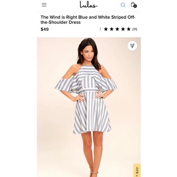 Lulu’s The Wind Is Right Blue and White Striped Off-the-Shoulder Dress *NWT* - Picture 2 of 11